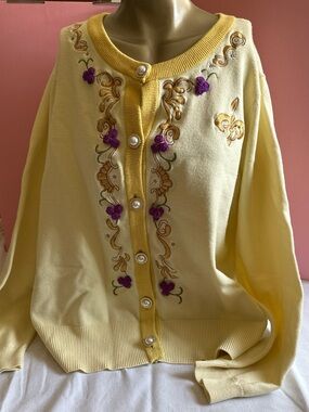 Her Universe Yellow Cardigan. Purple Floral Embroidery.Size is 2-maybe XL or XXL